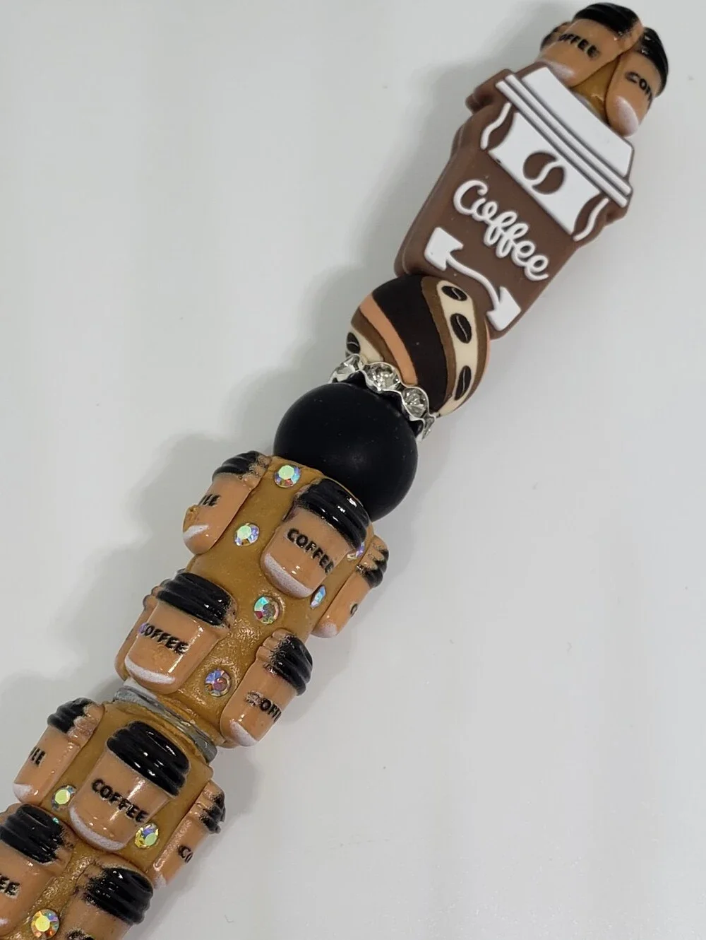 Handmade 3d Rhinestone Coffee Beaded Silicone Focal Bead Pen